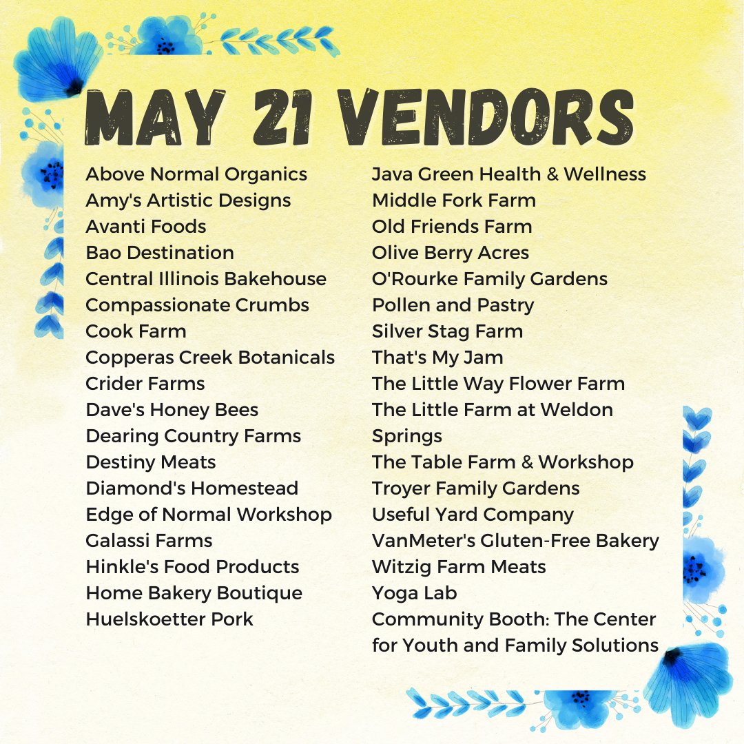 ☂️Rain or shine join us tomorrow morning at the farmers' market! Here is our awesome vendor line up for tomorrow, from fresh and local meats, produce, baked goods, and handmade products!