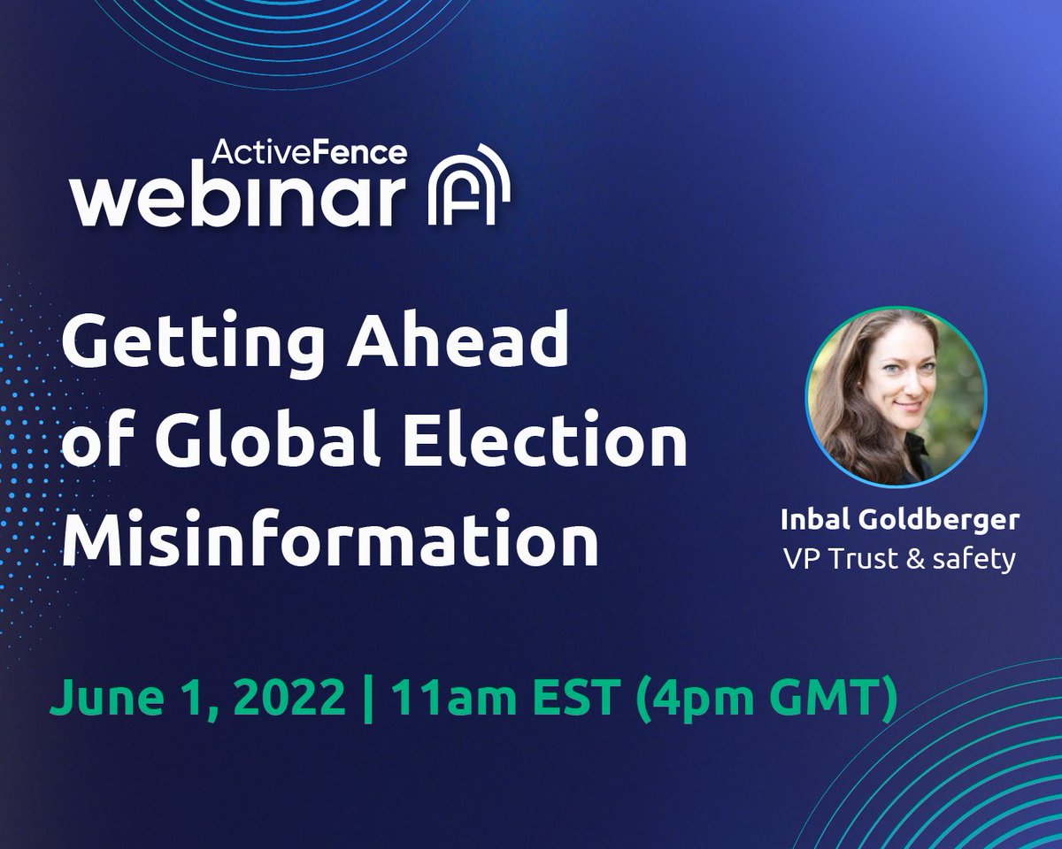 alice_dot_io's tweet photo. Join our VP of Trust &amp; Safety @InbalGoldberger on June 1 to get a head start with actionable takeaways from cross-geo narratives that'll help #TrustandSafety teams better detect #misinformation in future elections. Sign up here: https://t.co/ThzUH8A1XP https://t.co/WHVB0U2col