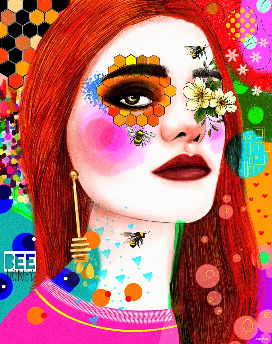 MaviPradoArte's tweet photo. Sé dulce en tu mirada, sé dulce con tus palabras, sé dulce en tus acciones y decisiones. Sé la miel de mil flores que el mundo necesita. -BEE HONEY- 
Mi obra para el #artchallenge del día internacional de las abejas. #MujeresenNFT #BeeDay #MaviPrado https://t.co/ASSoFNLldD