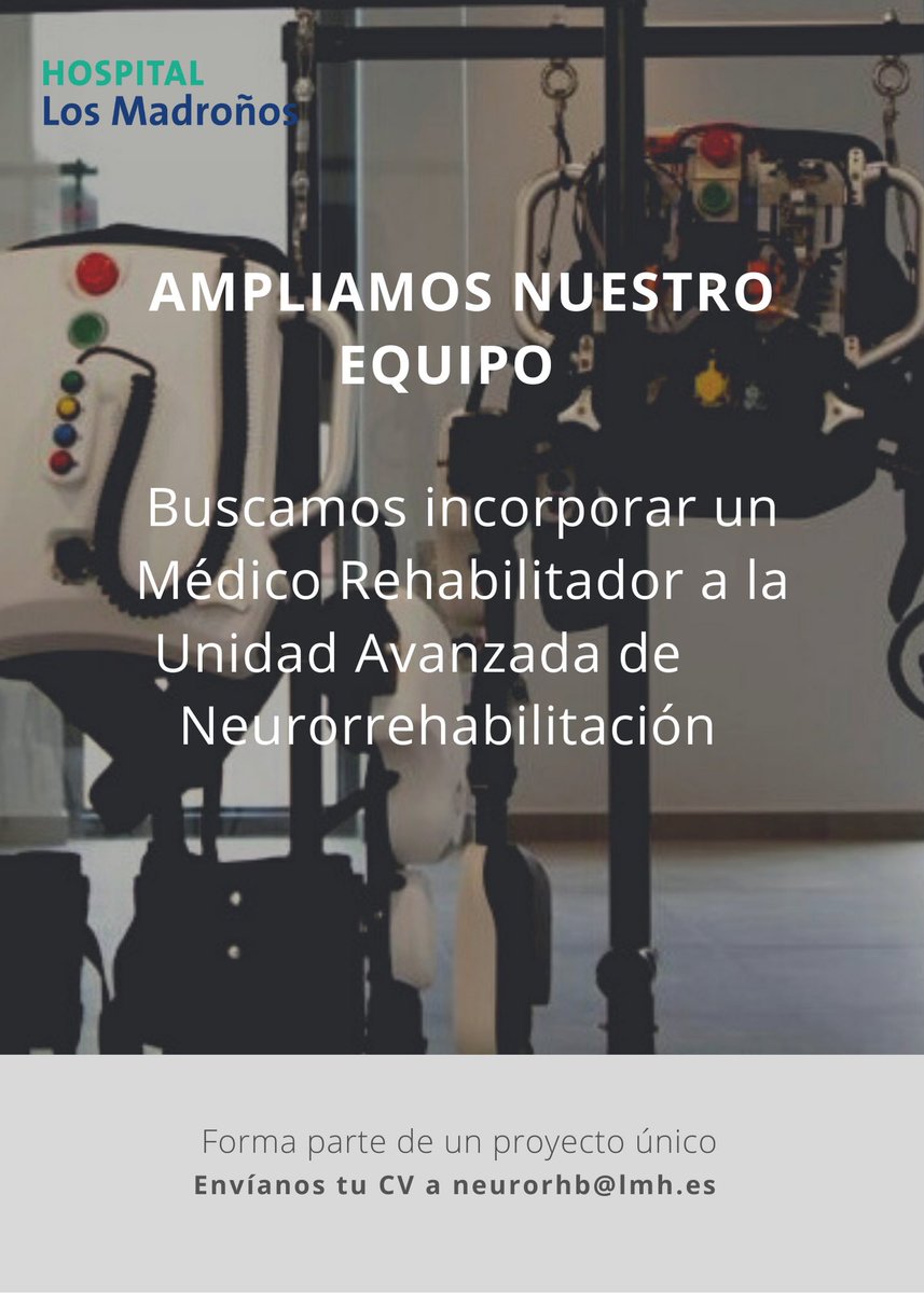 HMadronos's tweet photo. Buscamos incorporar un Médico Rehabilitador a la Unidad Avanzada de Neurorrehabilitación.
Forma parte de un proyecto único y envíanos tu C.V a neurorhb@lmh.es 

Más info 🔽 https://t.co/DqpsXtY9z7