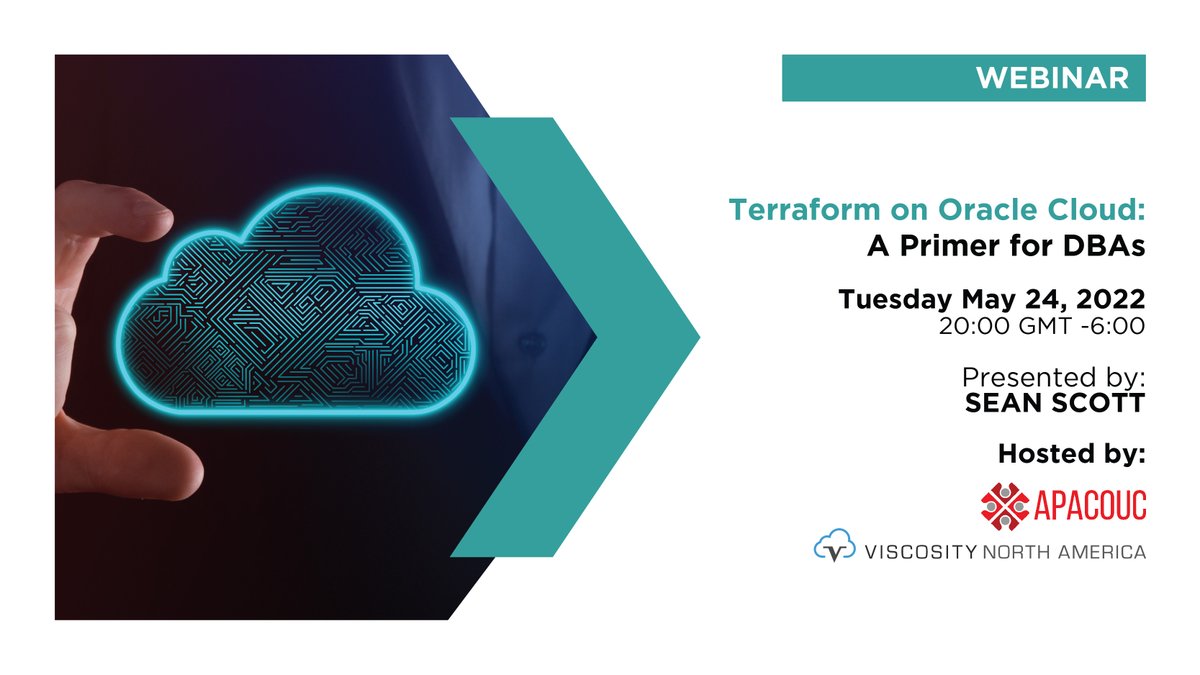 ViscosityNA's tweet photo. We invite you to join the APAC OUG Community at the FREE online APAC OCI Days 2022, held May 24-26!
Attend the "Terraform on Oracle Cloud: a Primer for DBAs" session, presented by @oraclesean on May 25 at 2:00 AM EST.
Register: https://t.co/z0NiScndrn
#APACOUC #oracleace https://t.co/WEH6CDyKFI