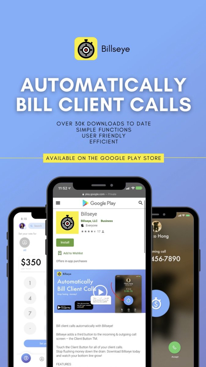 billseye_app's tweet image. Tired of dealing with the stress of logging in the time of each billable client call? 😰

Save yourself the headache and download Billseye. The 2020 ABA Techshow Award Winning App! 🏆🎉

CLAIM YOUR FREE TRIAL by downloading the app via the link in our bio! 
#clientcall #mobileapp