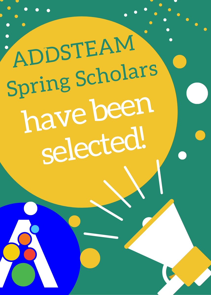 ADDSTEAMOrg's tweet photo. We're so thrilled to announce that our SPRING SCHOLARS have been selected! Thanks to all those who applied! Announcements coming very soon... #STEM #STEMeducation #FridayFeeling #diversity #stemgrads #JobSearch 🤝🏾👨🏾‍🎓👩🏾‍🔬🔬 https://t.co/nsvotCjW6f