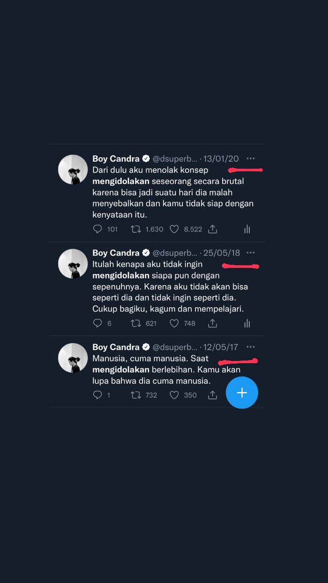 Gue nggak lagi berusaha nyenggol siapa pun kok. Sejak lama gue udah menyuarakan mengidolakan seseorang jangan berlebihan. Jadi, nggak perlu ngerasa kesenggol. Konteks yang gue bahas konteks idola secara umum.