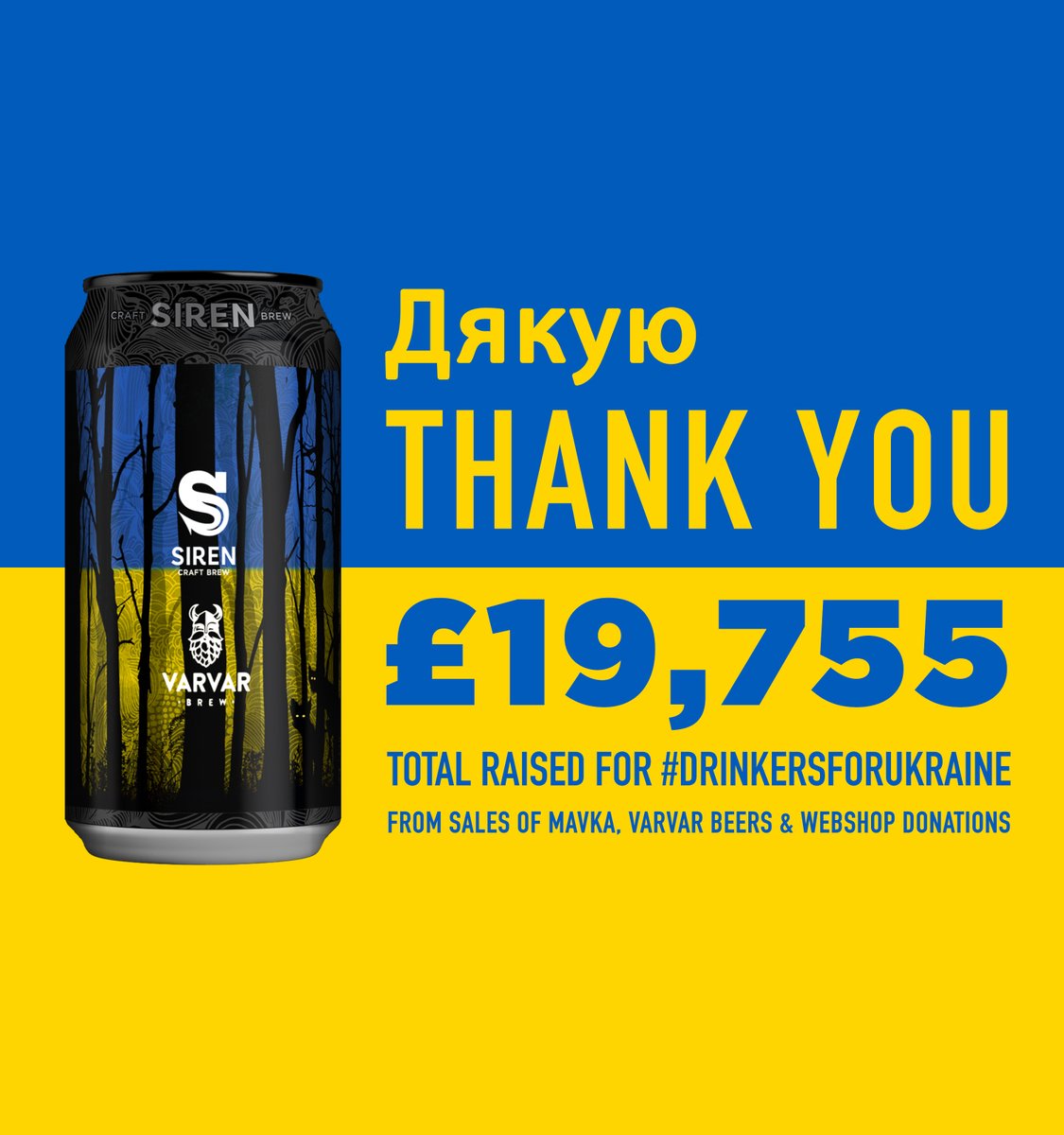 We want to thank everyone who purchased Mavka, the Varvar beers we had, or made a donation via the webshop.

100% of the sales of Mavka have gone towards this total, which will be sent to help those in Ukraine, via the #DrinkersforUkraine campaign. Thank you. Thank you. Дякую.