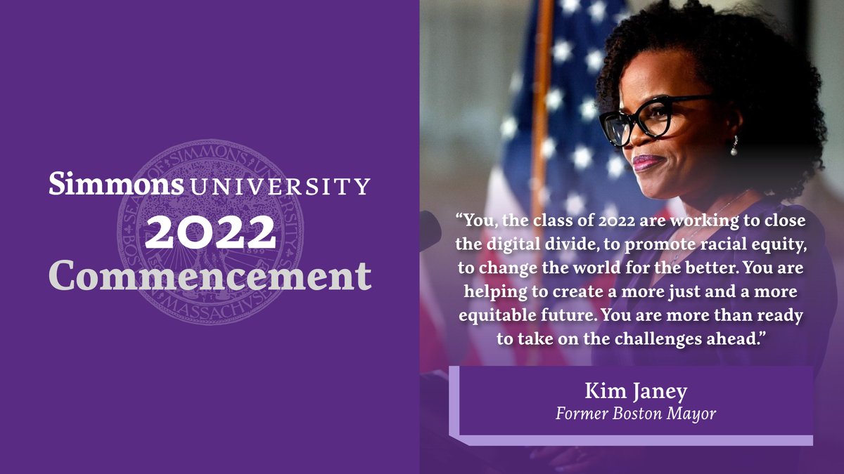 SimmonsUniv's tweet photo. Former Boston Mayor @Kim_Janey inspires graduates with a dynamic Commencement address encouraging students to use their talents to help lift those who have been left behind and to create more equitable opportunities for all. #Simmons2022 https://t.co/WaN2t09rUN