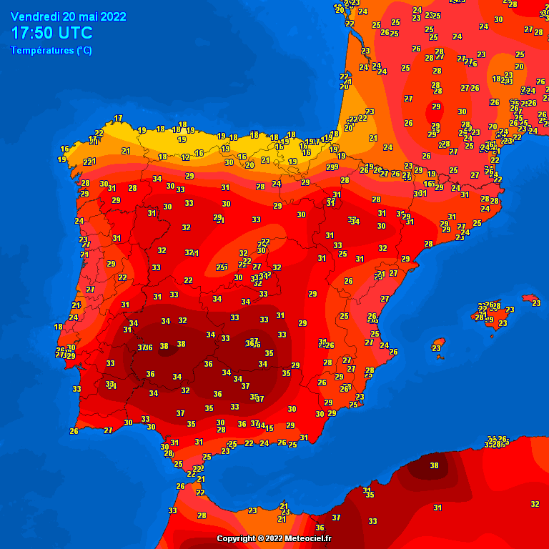 extremetemps's tweet photo. (4) European Heat Wave: Terribly hot day in Iberian Peninsula with up to 41.8C at Andujar in Spain. Several records were broken, Seville AP with 41.0C had its record of hottest May day on records. More on the way.... https://t.co/koh5EjhXBa