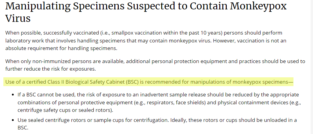 richdavisphd's tweet photo. If you, like me, got your first meeting request to discuss safe handling of potential #monkeypox samples, the CDC's page on routine lab procedures when monkeypox is suspected is very good: https://t.co/PnclMTVfwR https://t.co/LWTcdgowK9