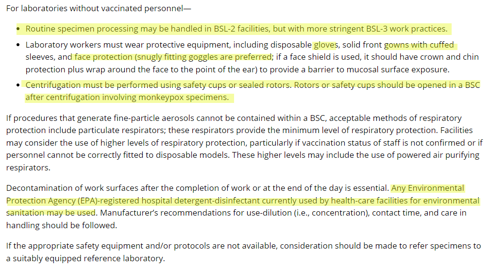 richdavisphd's tweet photo. If you, like me, got your first meeting request to discuss safe handling of potential #monkeypox samples, the CDC's page on routine lab procedures when monkeypox is suspected is very good: https://t.co/PnclMTVfwR https://t.co/LWTcdgowK9