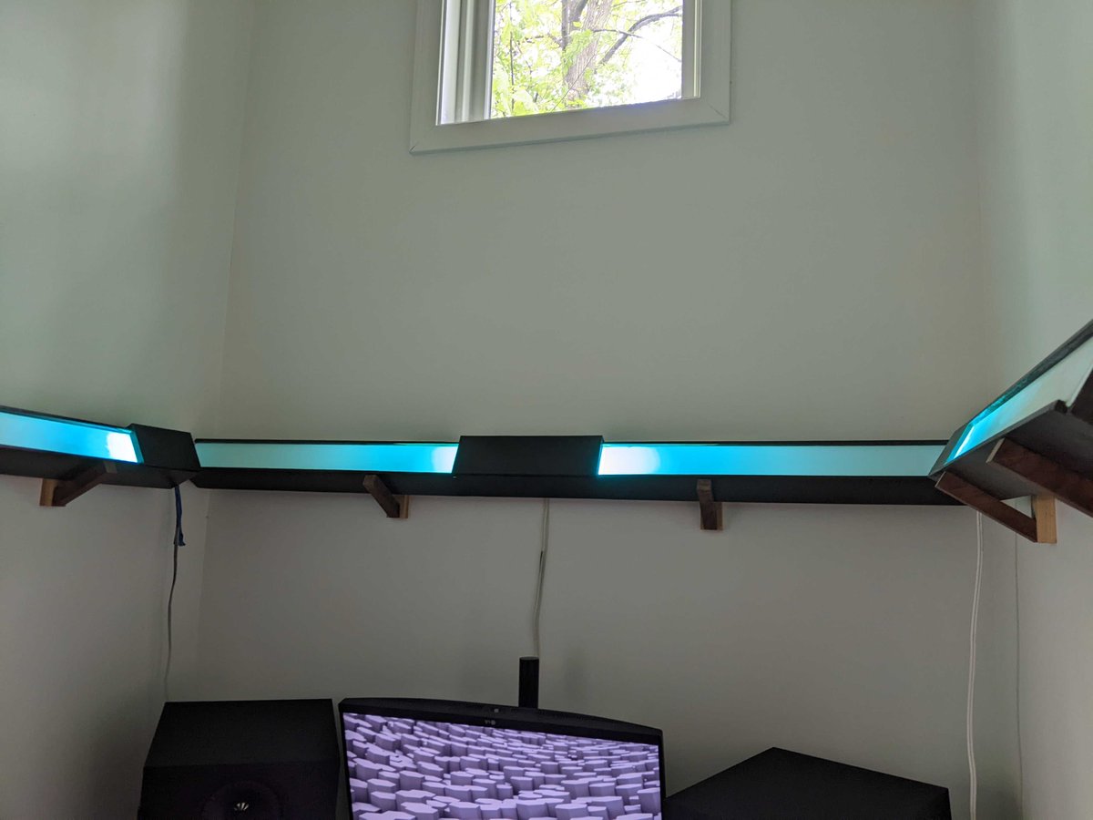 AACygnus88's tweet photo. #jaywhatdoyouthinkmay2022 SysAdmin WFH closet.  Cable management when I build DIY sit-stand to replace $15 thrift find. HP Z240, 24GB RAM, K1200; KEF Q150, Kanto stands, DIY pedestals, 6.5" DIY kit sub, 2.1 amp, Modi, HD6XX; 4x 1440p 24"; Raise; DIY RGB lights; Embody on order. https://t.co/f3z1EZH3SV