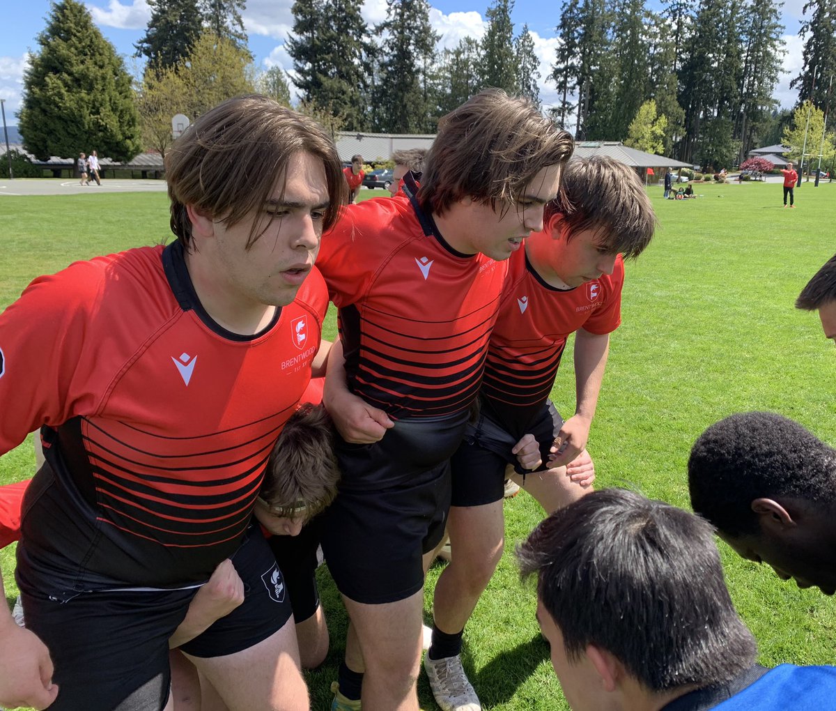 bcsrugby's tweet photo. Not sure this will ever happen again at Brentwood: triplets Corbin, Tanner, and Damian H pack down in the front row against @goSMUS in the Island AA final. Brentwood won comfortably on a glorious afternoon. @bcboyshsrugby @BCRugbyNews @CHEK_News @CowichanCitizen @BrentwoodNews https://t.co/y7wiDXGNPz