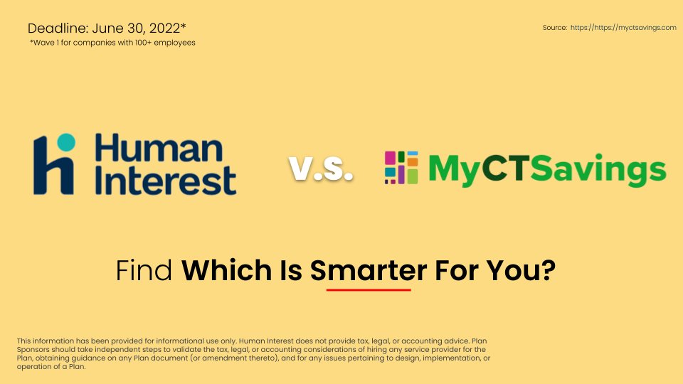 humaninteresthq's tweet photo. The MyCTSavings June 30th deadline is fast approaching for businesses with 100+ employees in Connecticut! Make sure you’re fully informed about your company’s retirement solutions and get your business &amp; employees enrolled in a qualified 401(k) plan now!👉 https://t.co/qBCGgnAKB2 https://t.co/NzCdjvELGw