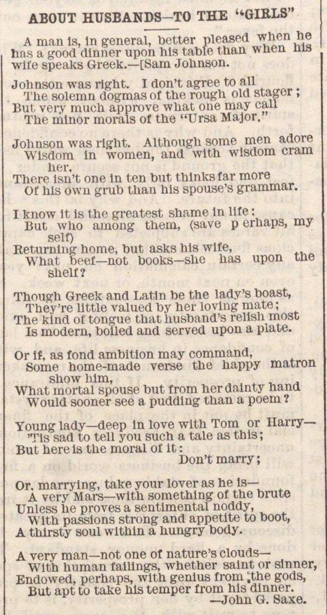 MiraPossibile's tweet image. Though Greek and Latin be the lady's boast,
They're little valued by her loving mate:
the kind of tongue that husbands relish most
is modern, boiled, and served upon a plate.

Elizabeth Carter non si sposò

La lingua ben detta è piatto da servire freddo 
#ColdDead
#PunningPudding