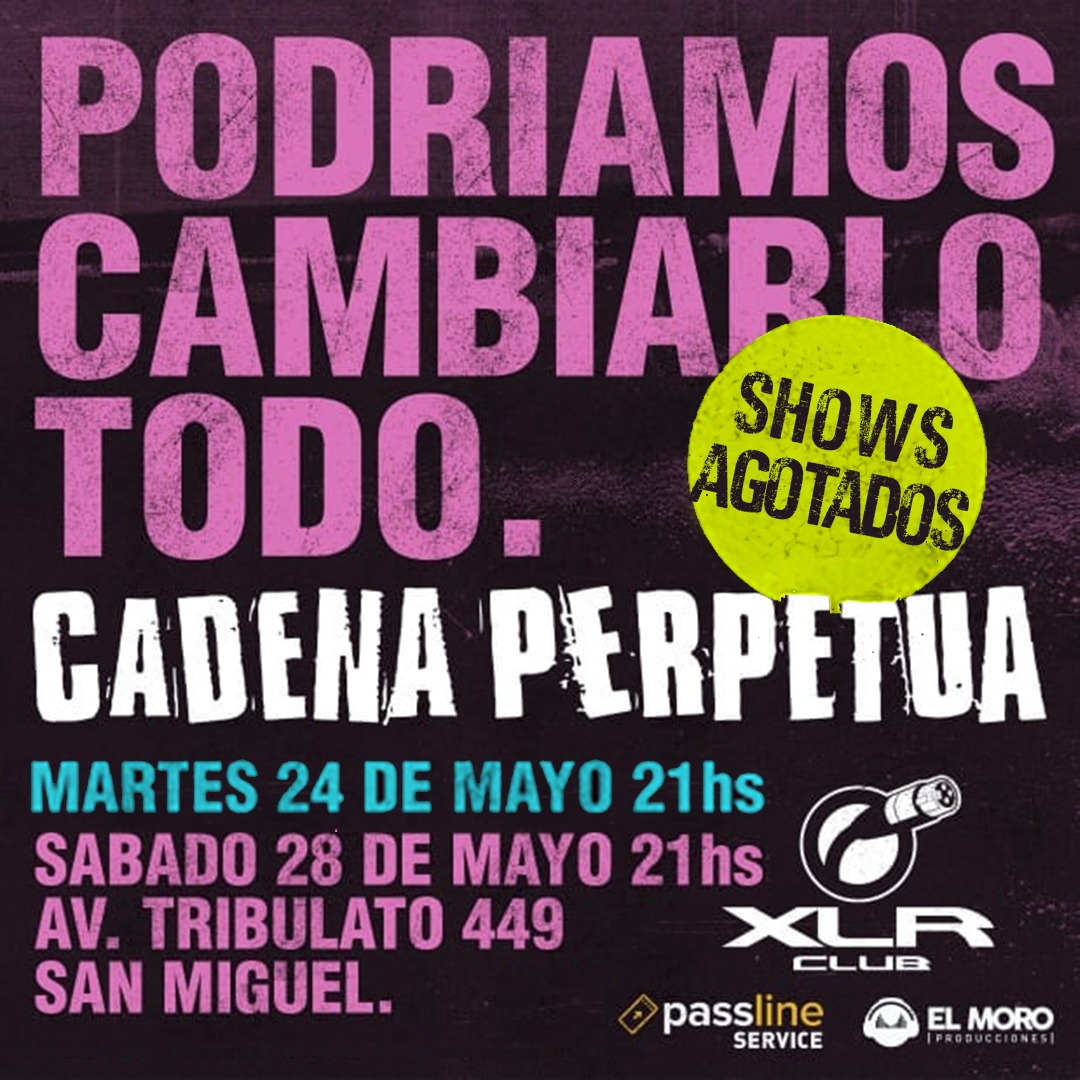 Cadenaoficial's tweet image. AGOTADO SAN MIGUEL!

Ya no quedan entradas para los shows en XLR Club. 

❌ Martes 24 de Mayo - 21 hs. (Miércoles feriado) ❌
❌ Sábado 28 de Mayo - 21 hs. ❌

No habrá ticket en puerta!

#CadenaPerpetua #TocaCadena #XLRClub #SanMiguel @xlrsanmiguel