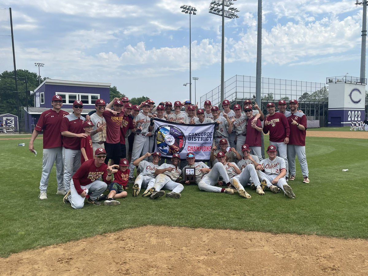 OaktonHS's tweet photo. Oakton baseball with the win 4-2 in the 10th inning over Chantilly!  Concorde District Champions!! @ohscougarsbsb #WEAREOAKTON https://t.co/JulLVkNVGz