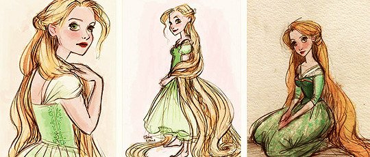 Tangled #ConceptArt with #Rapunzel in a Green dress