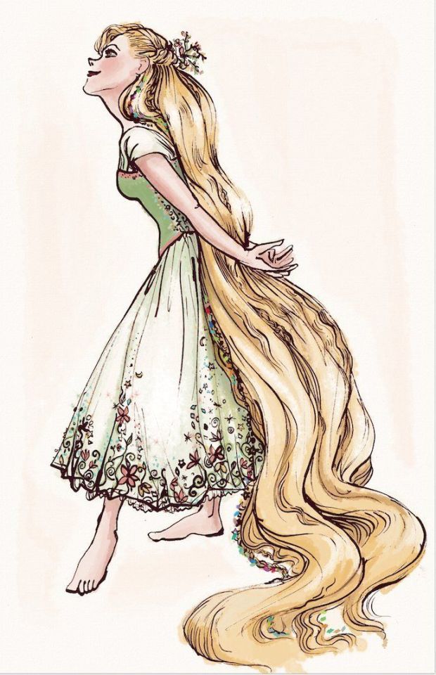 Tangled #ConceptArt with #Rapunzel in a Green dress