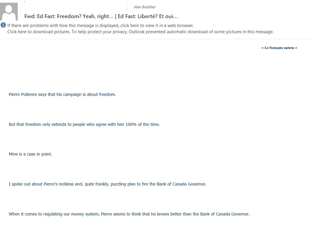 From <a href="/HonEdFast/">Ed Fast</a>, who was the Conservatives' finance critic until he criticized <a href="/PierrePoilievre/">Pierre Poilievre</a> yesterday. An absolute rocket.