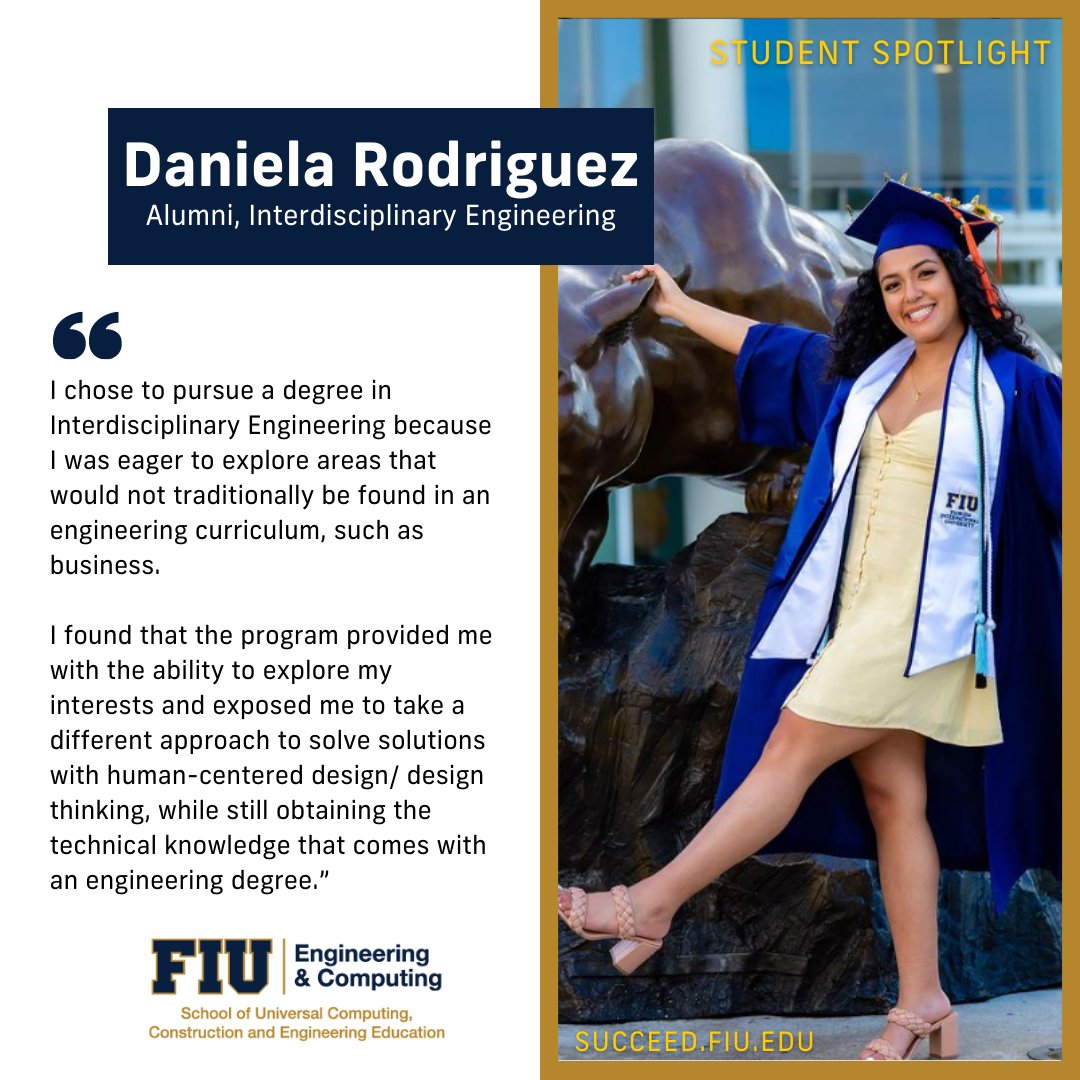 Congrats to Daniela Rodriguez, alumni of  <a href="/FIU_SUCCEED/">FIU_SUCCEED</a> BS/Interdisciplinary #Engineering program at #FIU which allows students to design a degree to become leaders using systems perspective to design innovative, human-centered solutions. She’s accepted a position at Accenture.