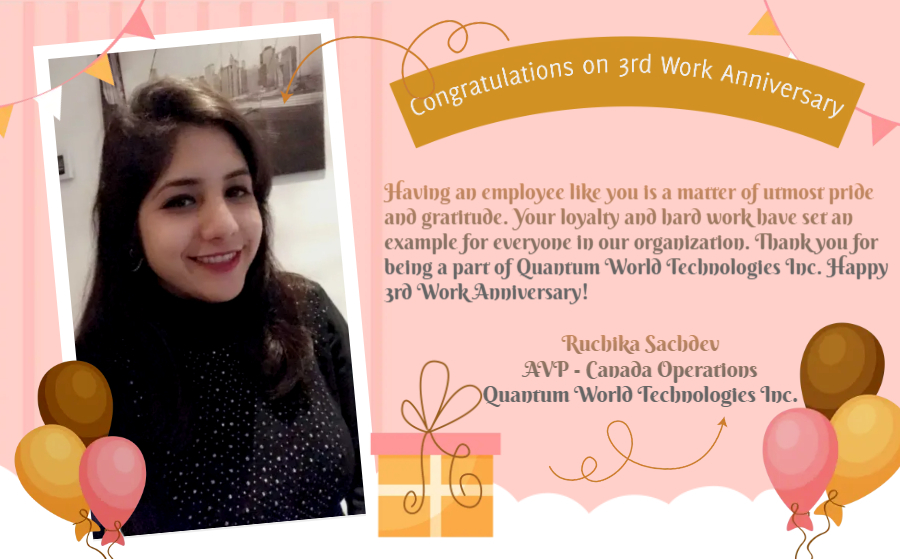 quantumwrldtech's tweet photo. Thank you for your #hard_work, your #generosity, and your contagious enthusiasm. #Congratulations on your 3rd work anniversary! Quantum World Technologies Inc. appreciates your #energy, your #kindness, and all the work you do, but most of all, we just #appreciate you! https://t.co/QMtbnUhSTs
