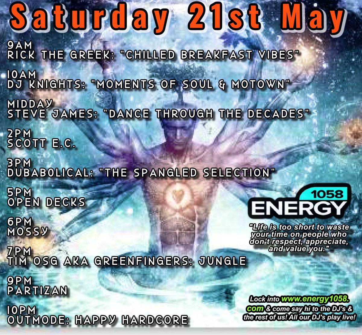 ⚠️ #Energy1058 
Saturday program’s OFF at
9️⃣am, come Lock In an enjoy some superb sounds! 😂💙
•
Listen live ► energy1058.com
or radio-uk.co.uk//energy-1058-fm
Come say hi in the chatroom energy1058.com
<a href="/DJKandSJ/">stevejames+djknights</a> <a href="/dubab0lical/">Dubab0lical</a> <a href="/gazzamoss/">dj mossy</a> <a href="/JLeeman76/">James Leeman 🎧🐟</a> <a href="/tim_gardener/">DJ TIM OSG aka greenfingers jungle</a>