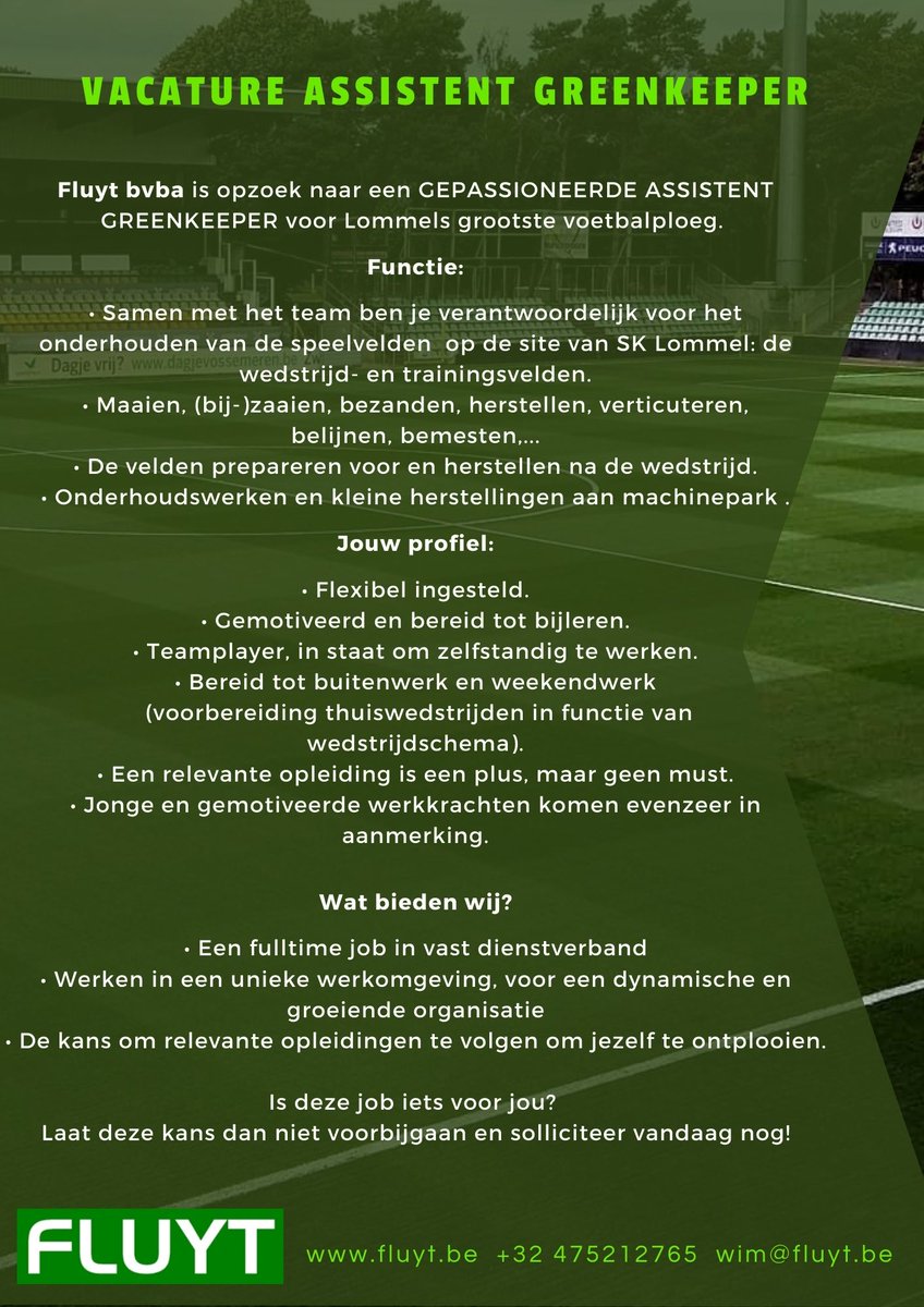 #vacature #vacatures #greenkeeper #groundsman #lommel