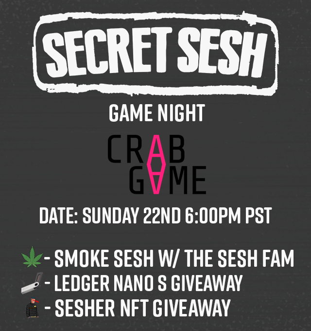 . <a href="/SecretSeshNFTs/">SecretSeshNFTs‼️</a> is hosting a FREE2PLAY game night this Sunday @ 6:00pm PST! Make sure to join the discord &amp; get your holder roles. discord.gg/SecretSeshNFTs 
#SESHFAM