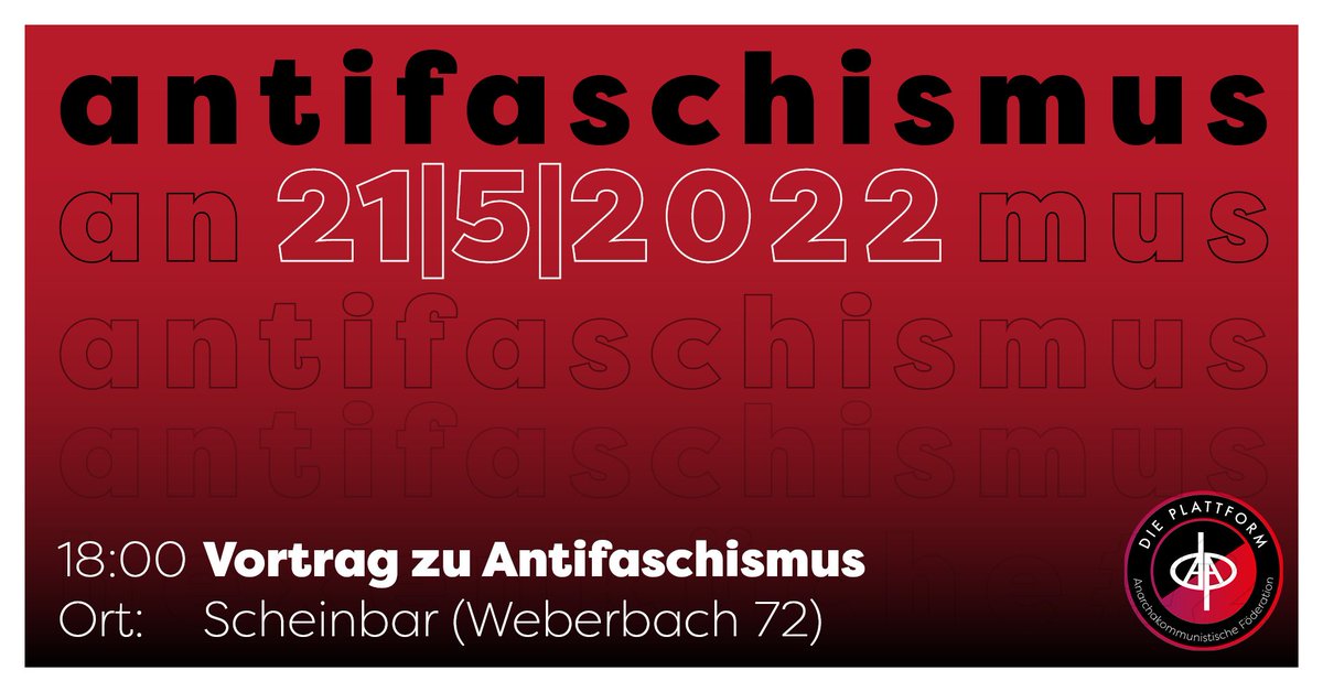 DPlattformTrier's tweet photo. Morgen, 18 Uhr in der Scheinbar: Vortrag über Antifaschismus, Theorie und Praxis. Wir freuen uns auf euch! 
Für Verpflegung wird gesorgt, bitte kommt getestet. 
https://t.co/VPi1Hv7ox8
@TrierAntifa @FFF_Trier
#Antifa #Antifaschismus #Trier https://t.co/I5v3Ir04um