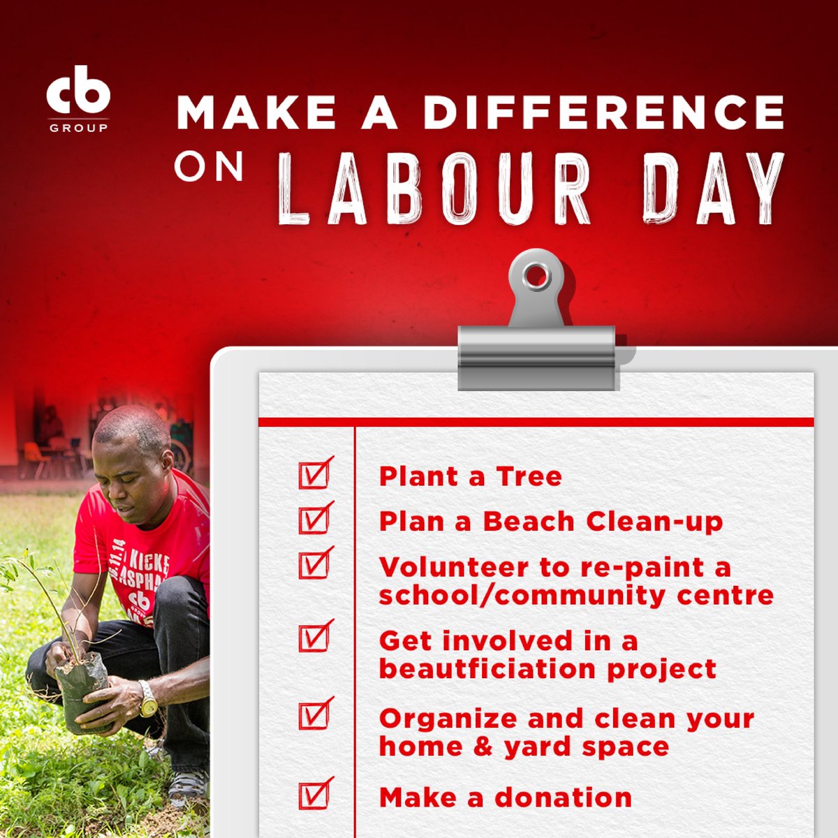 CBGroupJM's tweet photo. Comment how you’ll #MakeADifference this Labour Day 👇🏽
#LabourDayJa #CBGroup #MakeADifference #OneCBGroup #LiveBetter https://t.co/2hlKl43ORJ