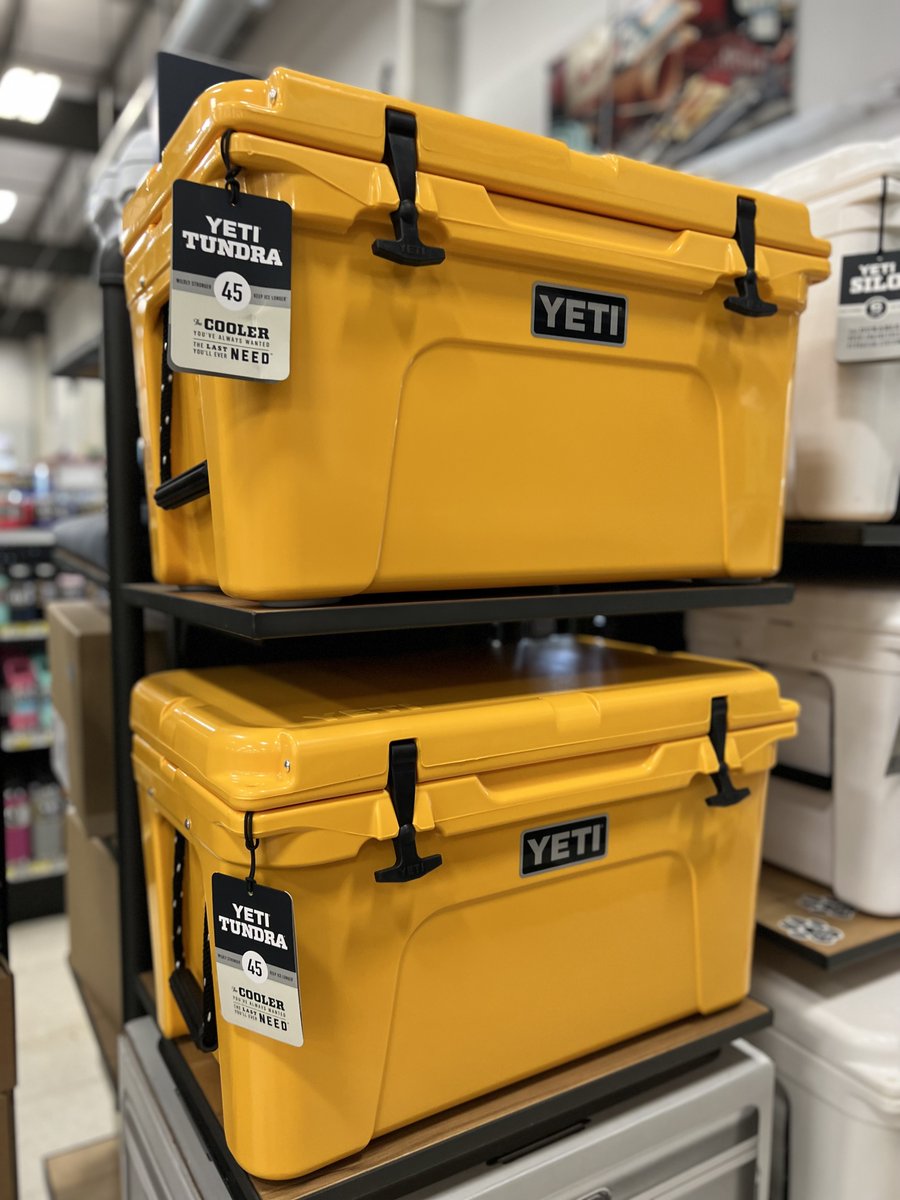 YETI Tundra 45's have just arrived in the NEW Alpine Yellow! Stop