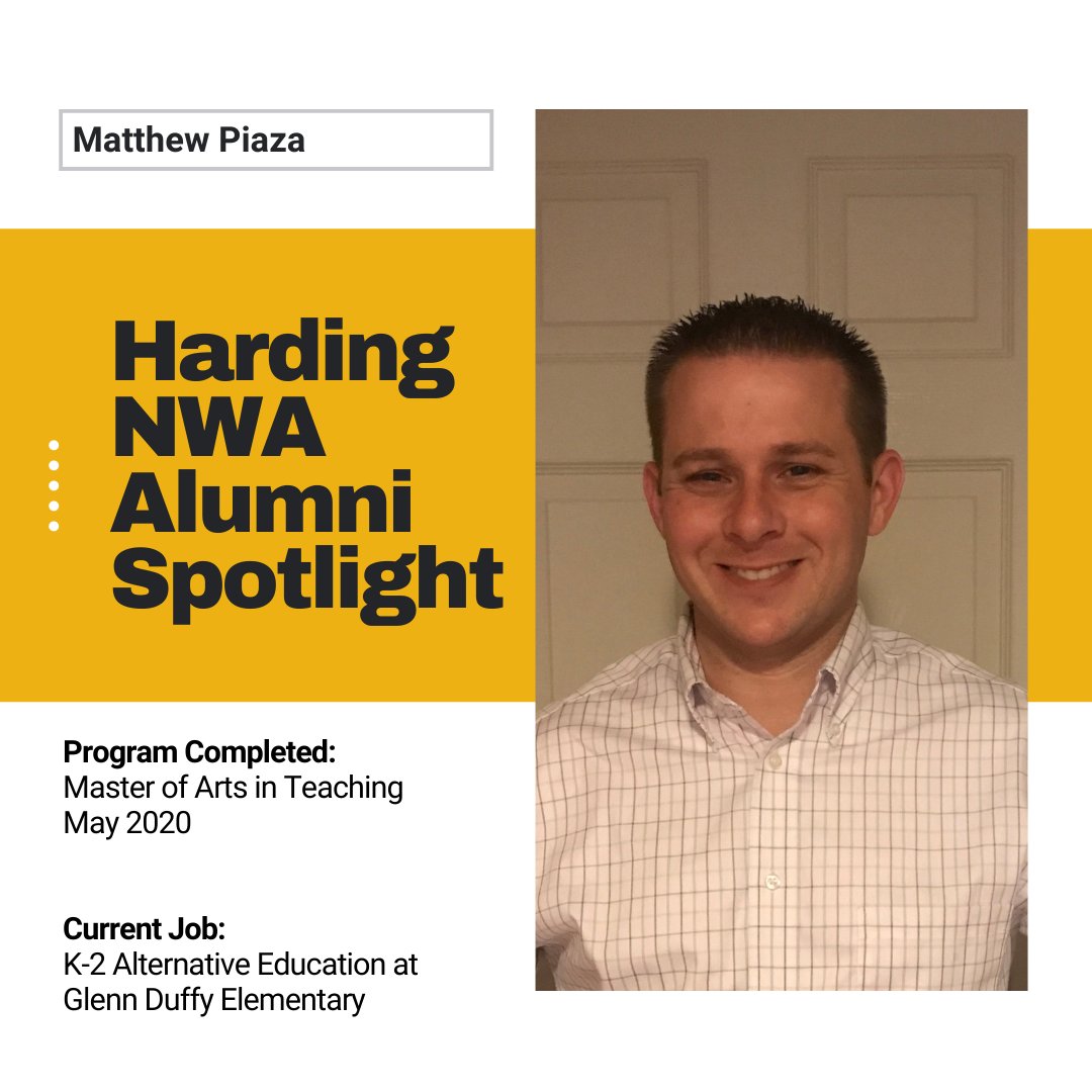 Harding_NWA's tweet photo. ALUMNI SPOTLIGHT!

"My experience while at Harding prepared me for the rigors of special education and even after my graduation if I need any advice or support my Harding family is always there for me." - Matthew Piazza https://t.co/Xt2VtmD51s