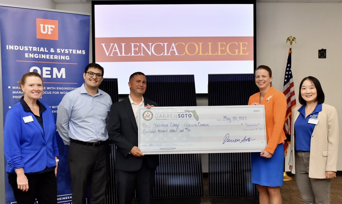 PatsyMessinger's tweet photo. Excited to represent #UFOEM &amp; @UFISE at @valenciacollege today to celebrate $500k federal funding for solar panels. Congrats UF OEM alumna &amp; Valencia President @kplinske for using engineering tools to prove this important project should start now! #sustainablevalencia https://t.co/BdtNsvaAVJ