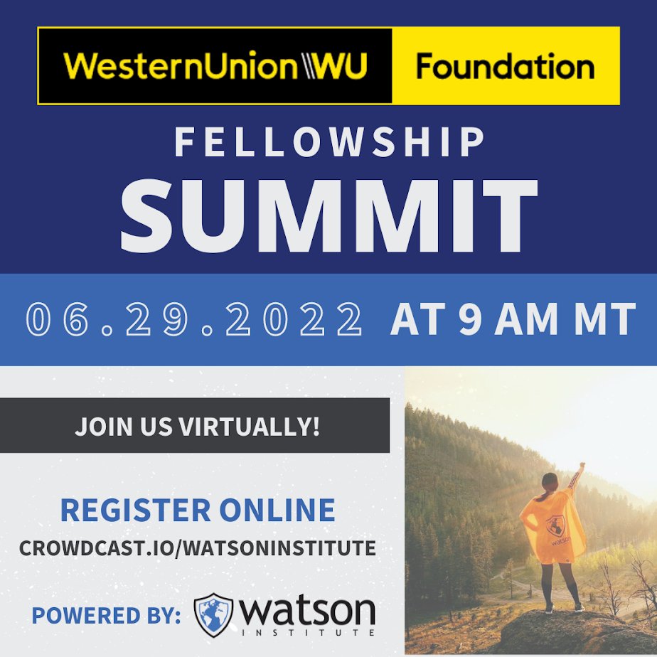 pabure_'s tweet photo. I cordially invite you to the Summit, the culmination of my 12-month Western Union Foundation Fellowship powered by @Watson_Inst. This virtual event will take place on June 29th at 9:00 a.m. MT (Denver time). 
#SSOT https://t.co/kxf3QrvNqN