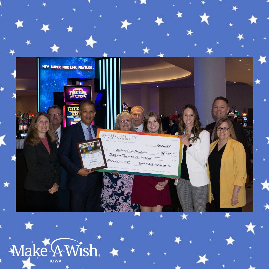 Make-A-Wish Iowa (@makeawish_iowa) on Twitter photo Thank you, <a href="/RCCasino/">Rhythm City Casino</a> for supporting life-changing wishes in Iowa! Their pay and play fundraiser raised $36,500 for our organization. We are very grateful for this partnership. 💙 Thank you, <a href="/RCCasino/">Rhythm City Casino</a> for supporting life-changing wishes in Iowa! Their pay and play fundraiser raised $36,500 for our organization. We are very grateful for this partnership. 💙