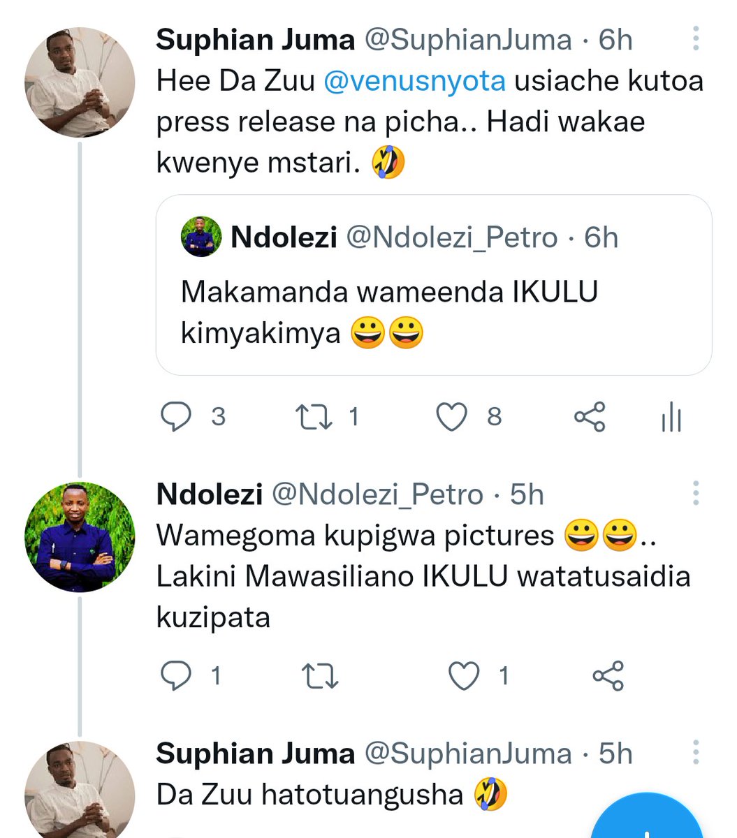SuphianJuma's tweet photo. Eti walikuwa hawataki kupigwa picha 🤣

Da Zuu @venusnyota asante kukubali ombi la kutuletea picha kwani wangekana wameenda Ikulu.

Hold on: Juzi CHADEMA na vijana wenu akina @IAMartin_ si mlimnanga Mbowe na kumtaka asirudie tena kuzungumza na Rais @SuluhuSamia?

@Ndolezi_Petro🤣 https://t.co/CTFkK2RhKa