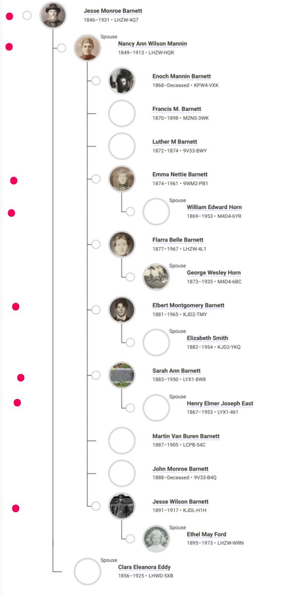 Much like his father who moved the family from Kentucky to Minnesota, it seems my 2x-great grandfather Jesse Munroe Barnett picked up sons, daughters & spouses to continue the migration north into Canada.I added red dots on this chart where I have documentation for Canada.