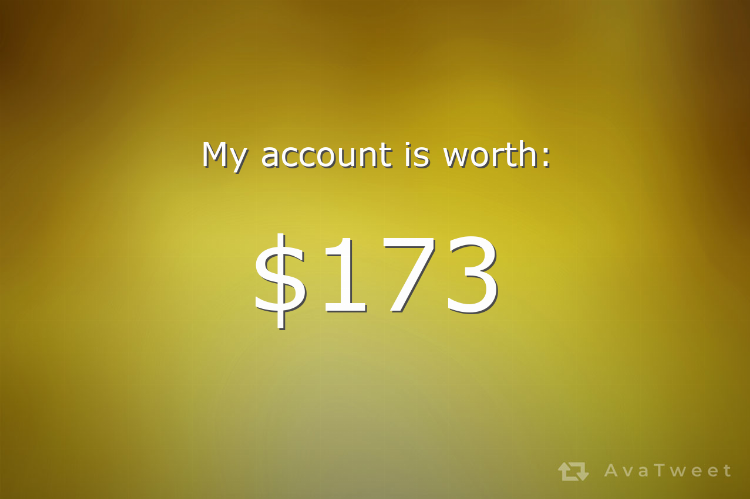 addmak007's tweet photo. My Twitter account is worth $173 dollars. Check how much yours is worth at https://t.co/XnhXhVQJMu #AvaTweet #TwitterWorth https://t.co/6jxlLtnUTO