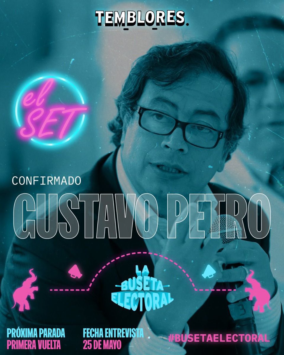 TembloresOng's tweet photo. 🎙El 25 de mayo tendremos a @petrogustavo en #ELSET de @TembloresOng. ¿Qué le preguntarían?
Les leemos con el # #PetroEnElSet https://t.co/20fmAWMNok