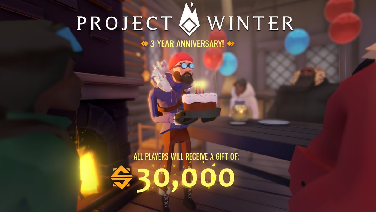 ProjWinter's tweet photo. Happy Anniversary! 🎂🎉

Project Winter is celebrating our third anniversary on May 23rd! 

To celebrate everyone will be receiving 30,000 Survivor Points in-game if you log in between now and June 3rd at midnight UTC. https://t.co/rqHsfCPRvM