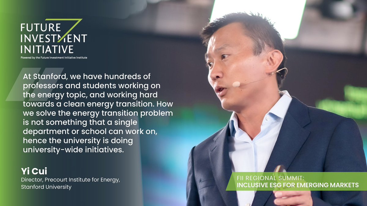 FII_Institute1's tweet photo. #Energy transition is an issue that needs to be addressed by various stakeholders and groups, which is why Stanford University is prioritizing university-wide initiatives to help fuel a #CleanEnergy transition, @yicuistanford, Director of @StanfordEnergy, explains at #FII_ESG. https://t.co/ILfZNfuBNw