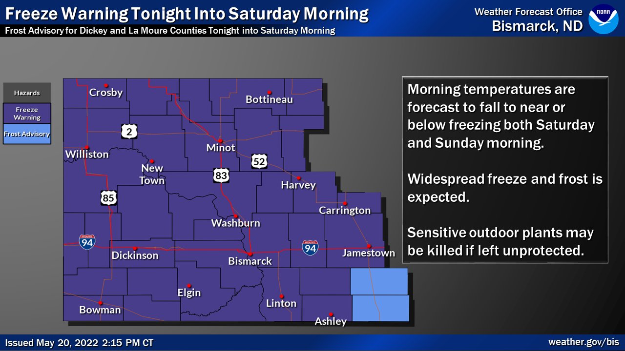 NWS Bismarck on Twitter "Areas of frost/freeze look to be found for