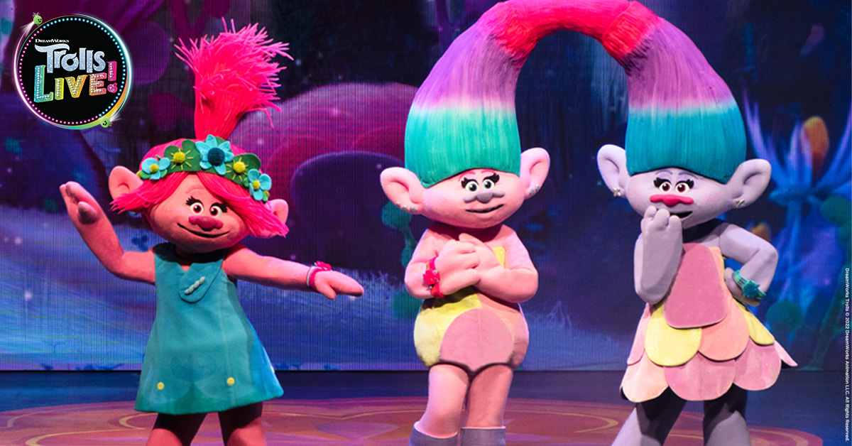 Poppy, Satin &amp; Chenille are ready to see you and your family at Trolls LIVE! Who are you bringing to the show?