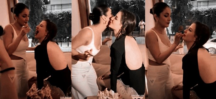 #ShehnaazGill || two gorgeous best friends.🖤🥂