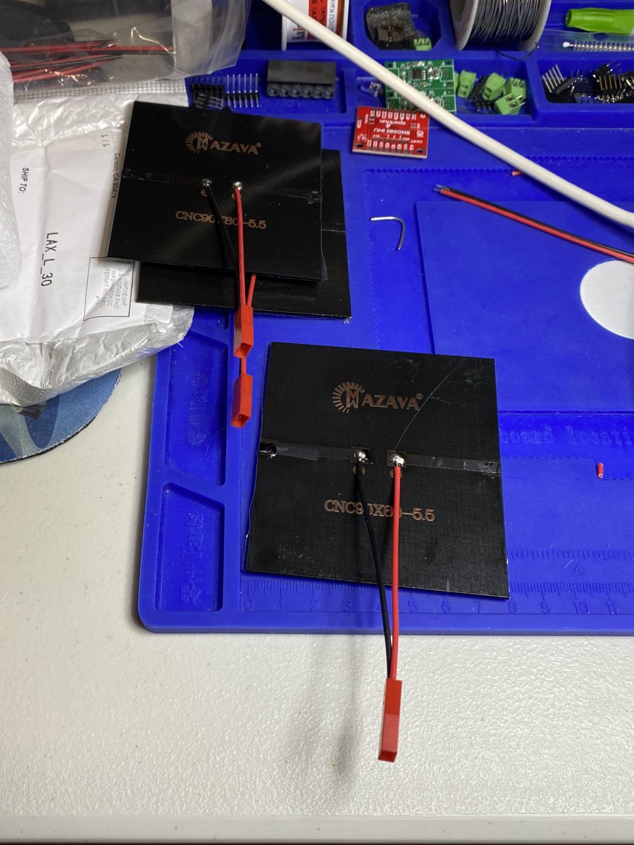 KerryBonin's tweet photo. 90x80mm 5.5v solar cells in and mounted, just need two more arrivals. #amsat #cubesat #CubeSatSim https://t.co/e7vfYCqYh1