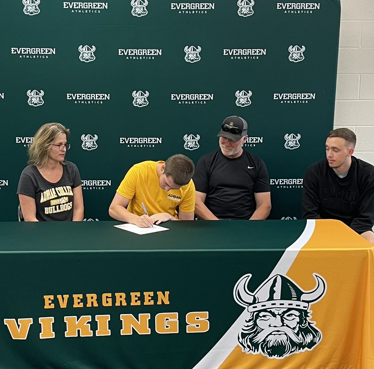 EVGvikings's tweet photo. Congratulations to Brock Hudik as he signs his letter of intent to continue his academic and athletic career at Adrian College playing Baseball! #NextLevel https://t.co/IeKFebldpw