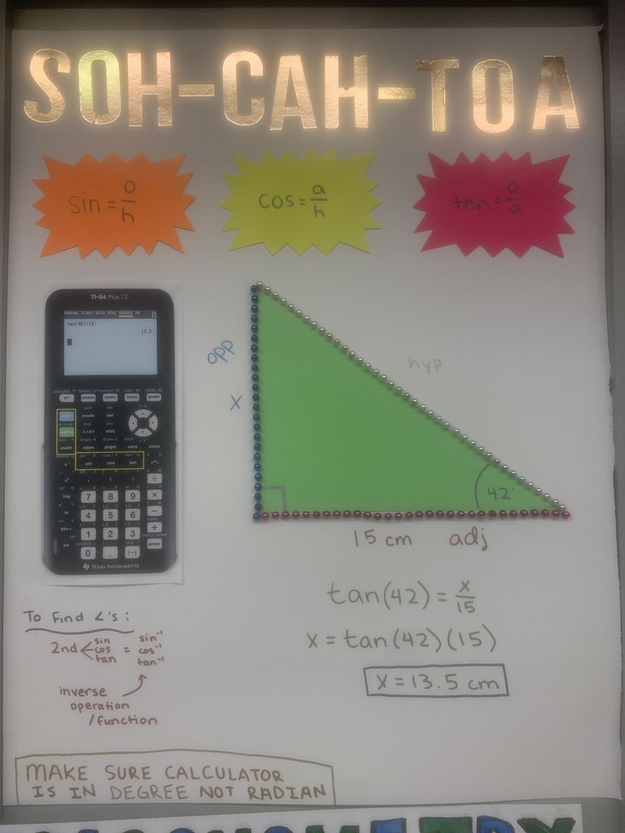 klubrantmfs's tweet image. Creative trigonometry posters in @EMooreMath Geometry classes!  Other students wrote songs to help them remember the ratios. Great job young mathematicians!