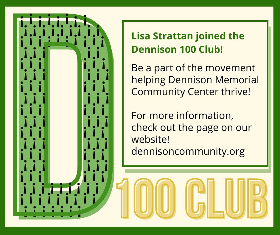 DennisonCenter's tweet photo. Our first member of The Dennison 100 Club is the one and only, Lisa Strattan! Thank you for joining the movement toward making Dennison programs and services better for South End Youth! https://t.co/yWtmIhgK8q