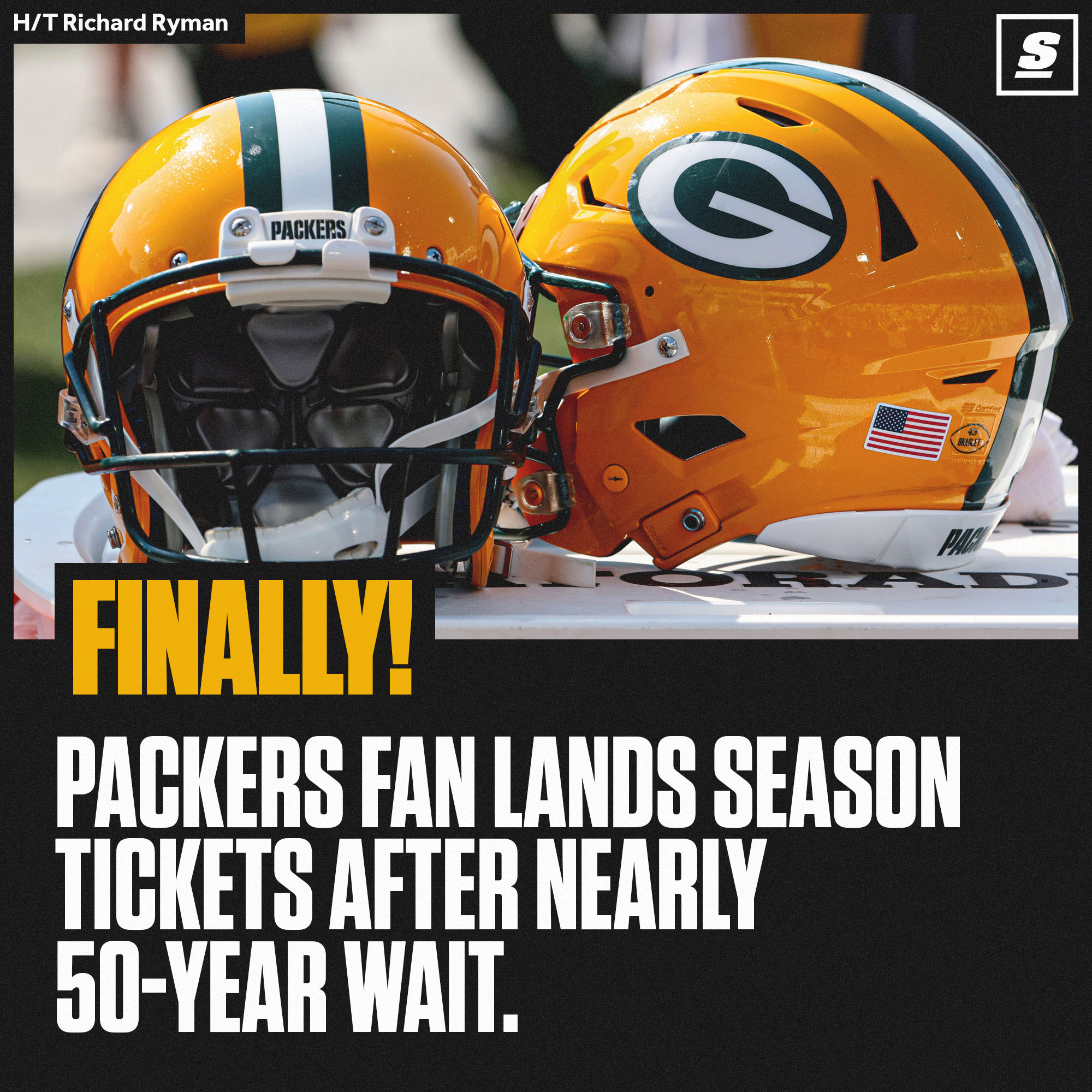 theScore on X: 'Packers fan Cory Vogel, who was put on the team's waiting  list at 2 years old, was recently offered season tickets at age 51. 