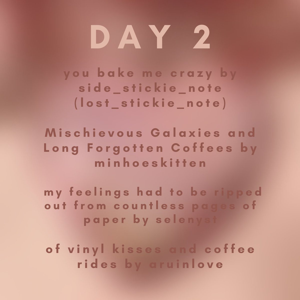 PicPerfFest's tweet photo. REVEALS [ ROUND 2 ]

Thank you all of our darling writers for joining us! Please show them lots of support! <3

Collection : https://t.co/4L2qziul7t https://t.co/AnTjajVgxW