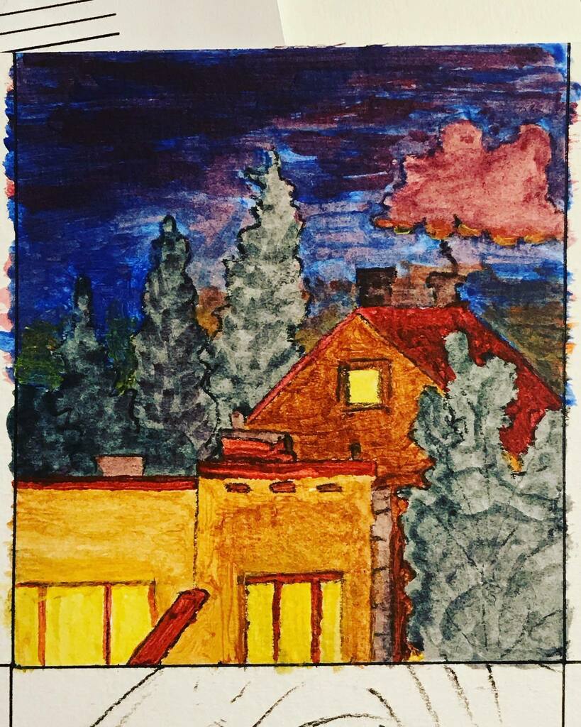 Eponymoussparro's tweet photo. Night scene outside Tree House #art #music #watercolor #ink #follow #indie #indiemusic #artist #musician https://t.co/8MCmqQc0pD